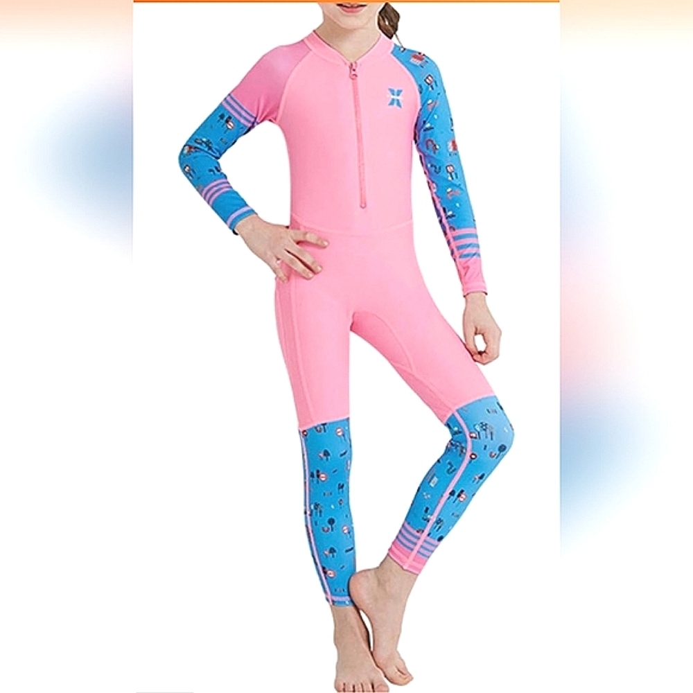 Colorblock Long Slv One Pc Dive Skin Swimsuit Sunsuit Wetsuit Outdoor Travel